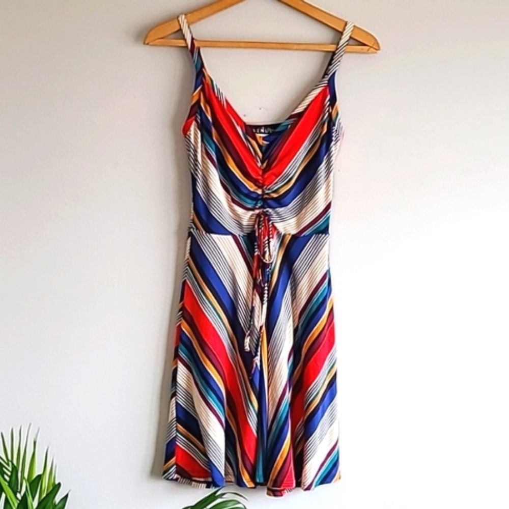 Venus Multi Color Red & Blue Striped Sundress